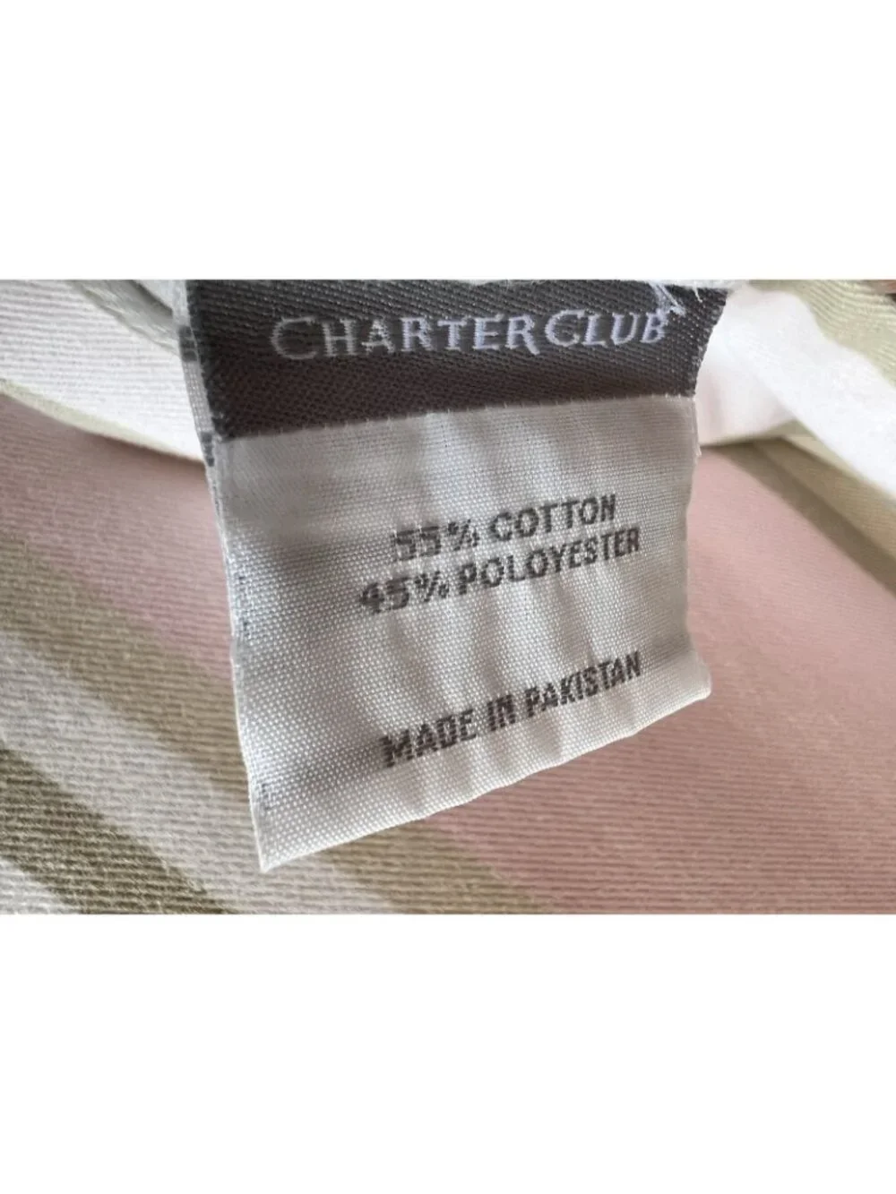 CHARTER CLUB Shower Curtain Striped Pink Taupe White Cotton Poly 71